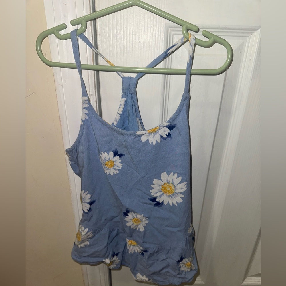 Abercrombie Kids Girls Blue Daisy Floral Peplum Tank Top Size 9/10